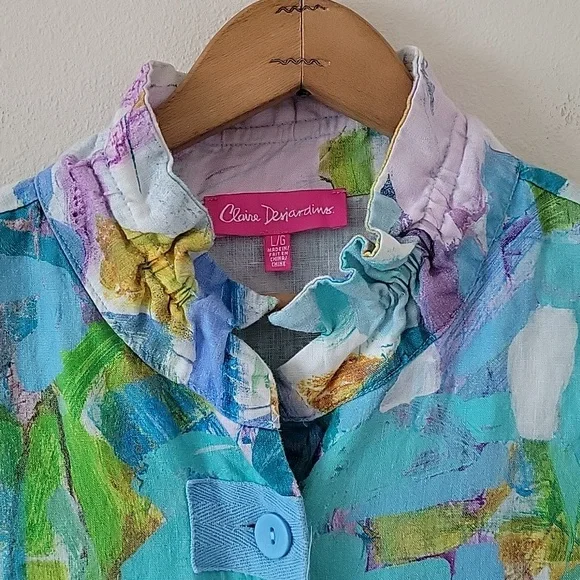 Claire Desjardins So Much Garden Sleeveless Tunic Button Down Size Large - Picture 2 of 8